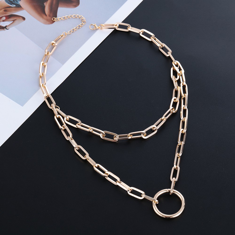 Vòng Cổ Choker Hai Lớp Bằng Kim Loại Màu Vàng / Bạc Phong Cách Punk Gothic Thời Trang