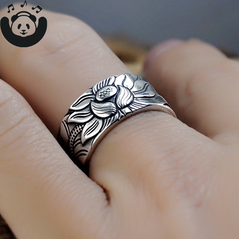 Nhẫn Hở Khắc Hoa Sen Có Thể Điều Chỉnh Kích Cỡ