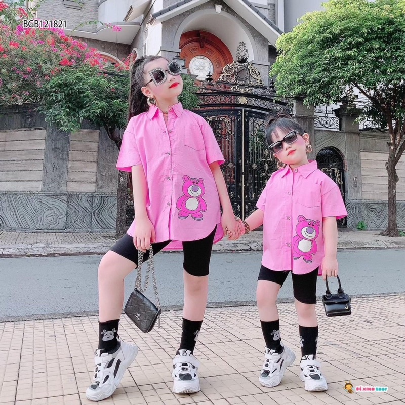 [SET BÉ GÁI] Bộ sơmi gấu quần legging cotton cho bé gái