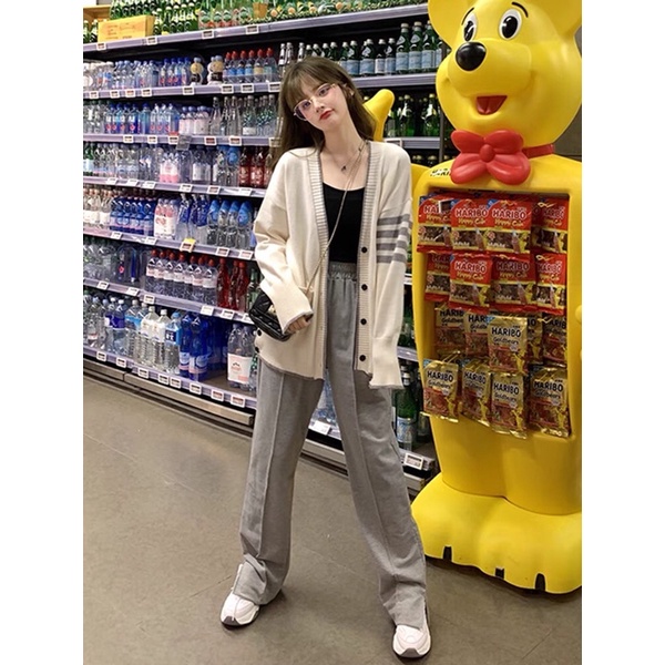 (ORDER.buiny) Áo khoác len dệt kim cardigan cài khuy phối viền sọc tay style Hàn Quốc cá tính (HÀNG_MỚI) | BigBuy360 - bigbuy360.vn