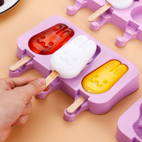 Khuôn làm kem silicon 3 HÌNH tiện lợi - Tặng kèm 40 QUE KEM