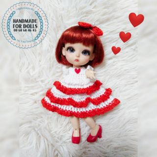 Set đầm len trái tim size búp bê BJD 1/8, Baboliy