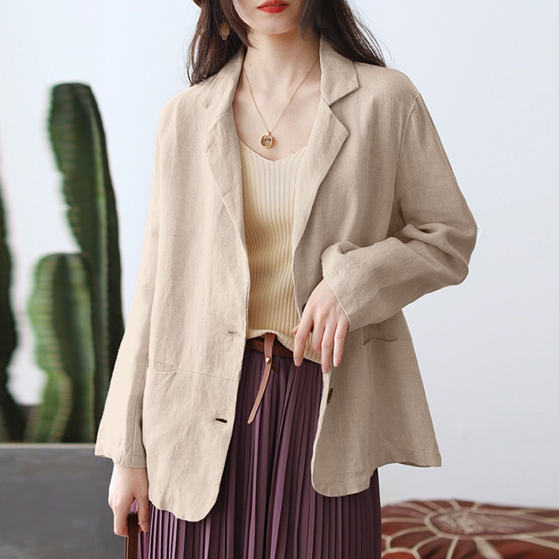 Áo khoác blazer ZANZEA tay dài cổ bẻ màu trơn vải cotton dáng rộng phong cách đường phố cá tính cho nữ | BigBuy360 - bigbuy360.vn