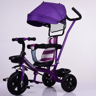Xe đẩy 3 bánh có bàn đạp + mái che (có bảo hiểm, đệm lót, chuông, giỏ đồ)