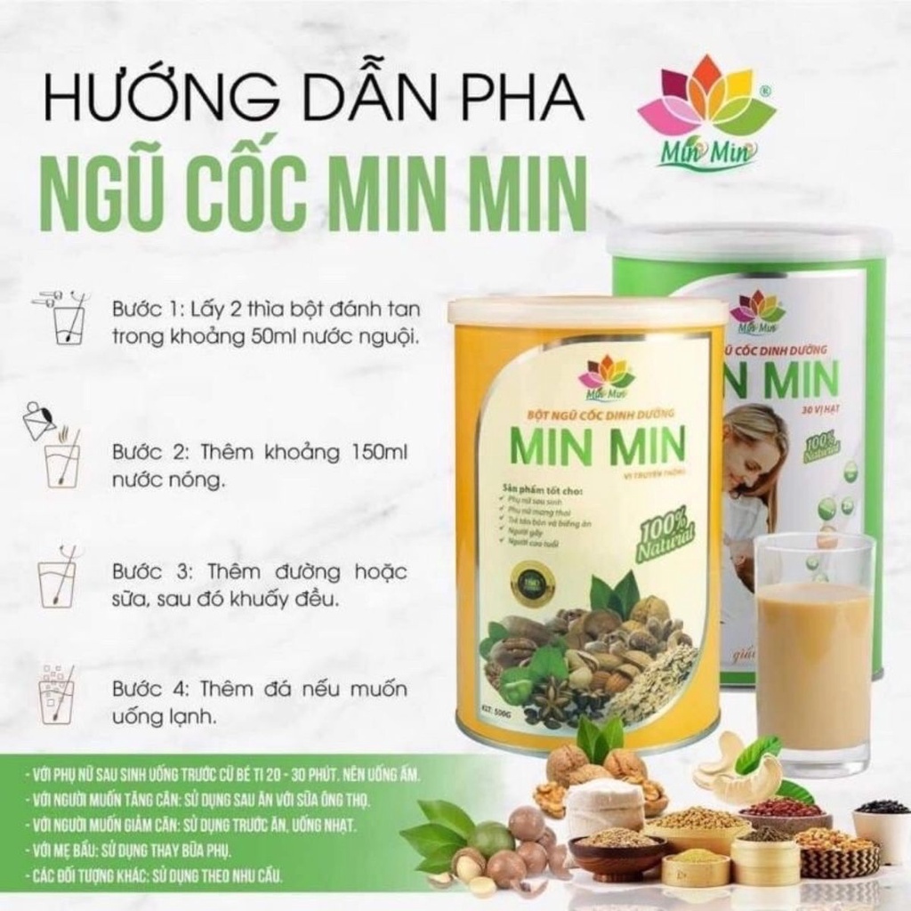 (COMBO 2 HỘP) Bột Ngũ Cốc Lợi Sữa Min Min Chính Hãng 500g Loại 30 Hạt mẫu mới dành cho mẹ sau sinh