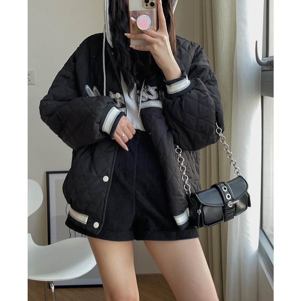 (Ảnh thật) Khoác chần bông kèm mũ Audrey 4224