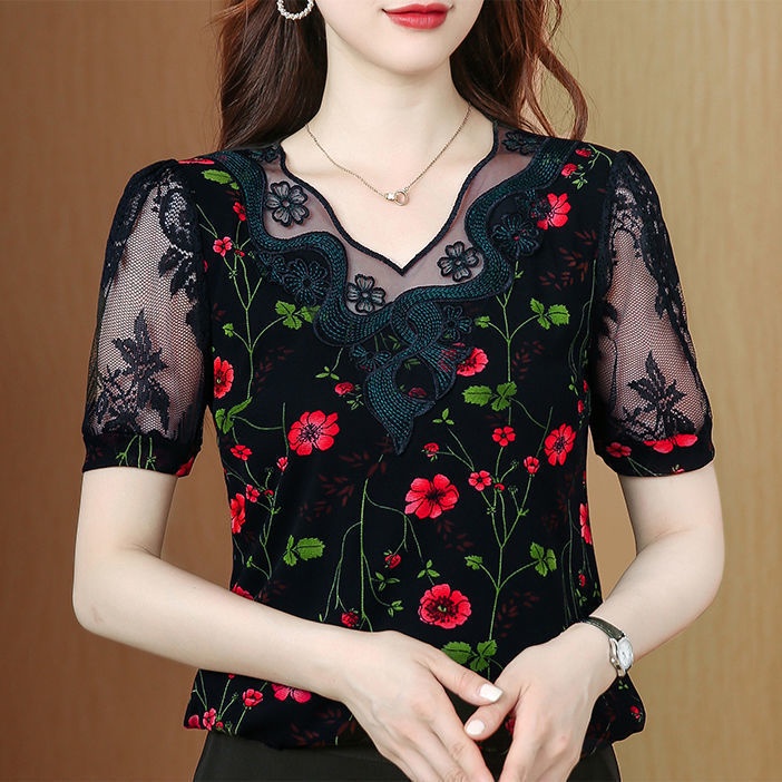 Áo Thun Tay Ngắn Phối Ren Thời Trang Mùa Hè
