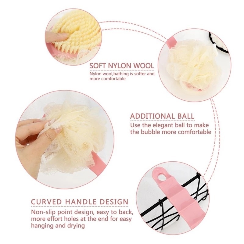 [Hàng mới về] Bàn chải chà lưng hai mặt tay cầm dài mềm mại tiện lợi