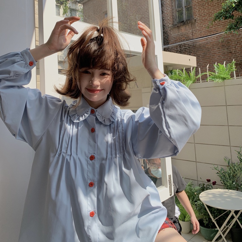 SUXI Áo Sơ Mi Tay Dài Phong Cách Hàn Quốc Ngọt Ngào Dễ Phối Đồ Thời Trang Mùa Thu Cho Nữ