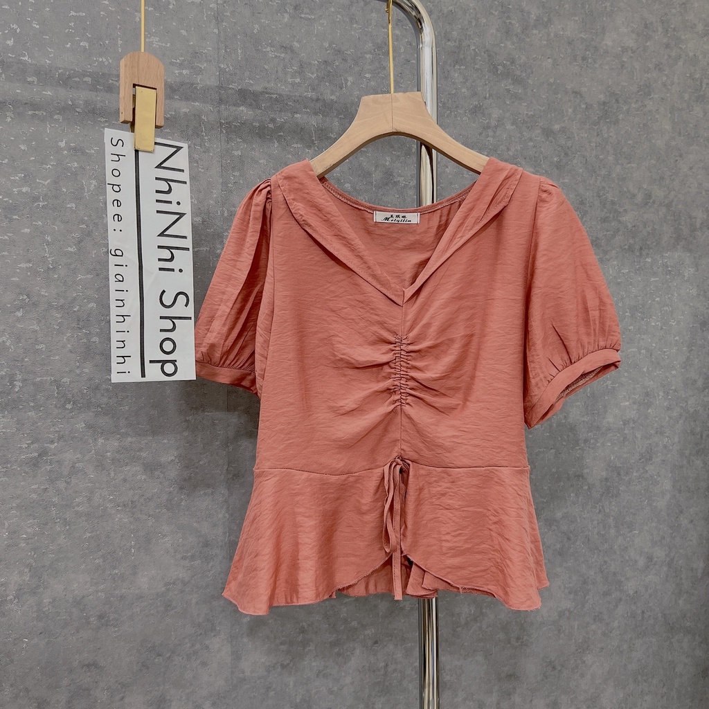 Áo sơ mi đũi rúm ngực dáng xòe, Áo kiểu rút dây sexxy SM1634 - NhiNhi Shop