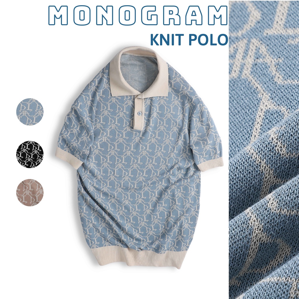 Áo POLO nam DATAMAN dệt kim, họa tiết MONOGRAM trẻ trung, chất liệu Mongtoghi mềm, nhẹ - POLODT22-02