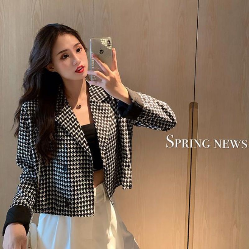 [ORDER] Áo khoác blazer Quảng Châu kẻ caro dáng ngắn thời trang có size cài khuy có lớp lót ( ảnh thật)