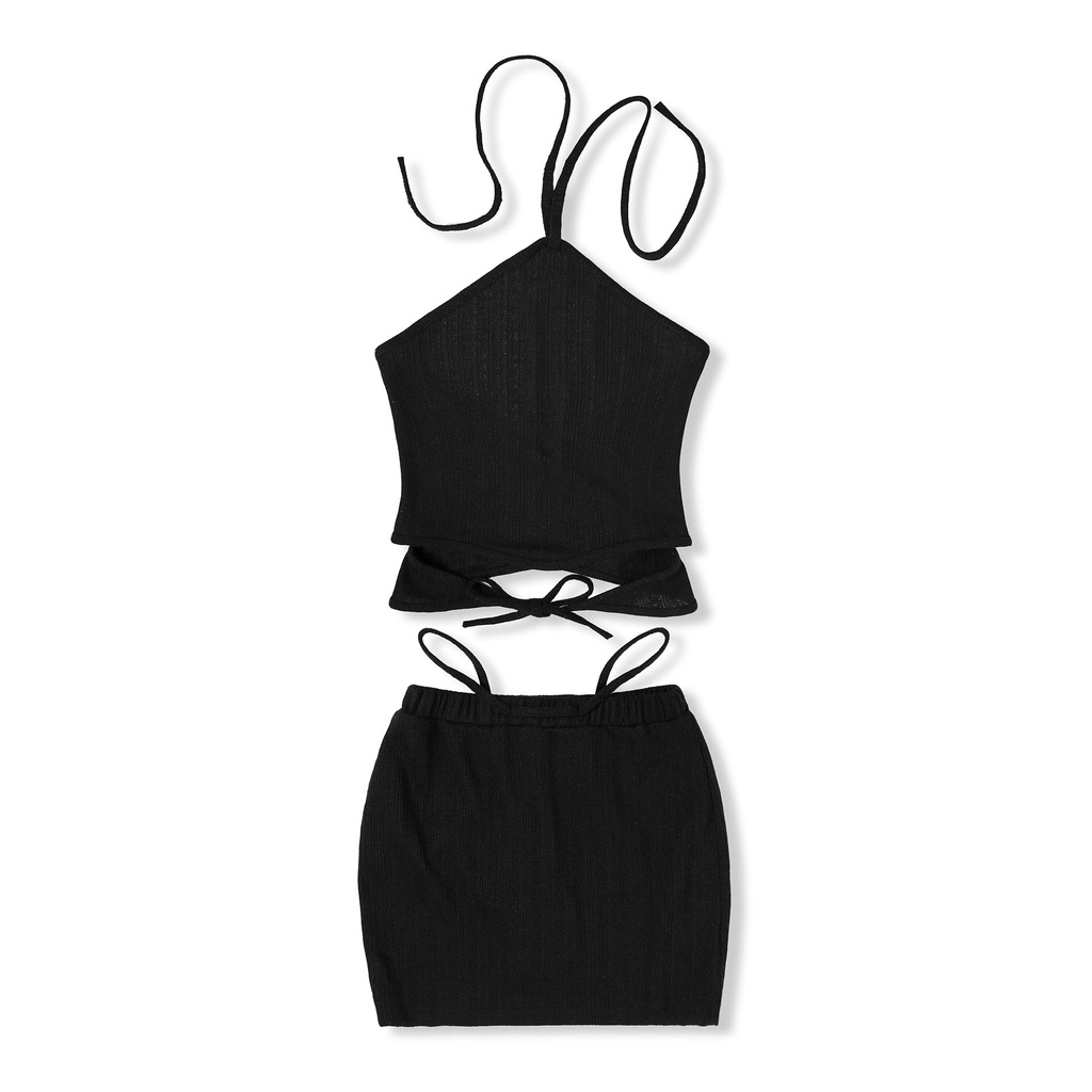 Set Nữ Crochet Halter , Chất Thun Gân Mỏng Thoải Mái , WSD000368 , SOMEHOW