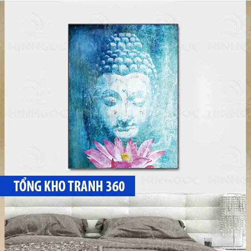 Tranh canvas Đức Phật tĩnh lặng Hoa Sen cổ kính siêu đẹp khung composite cao cấp tặng kèm đinh treo đa năng