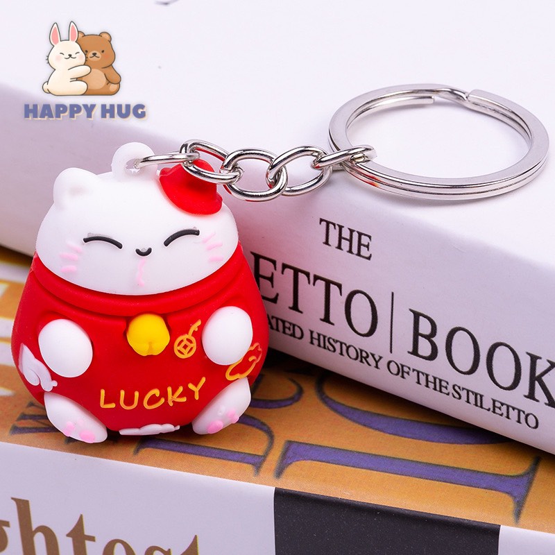 Móc khóa cute hình mèo may mắn và cây xương rồng độc đáo - Happy Hug