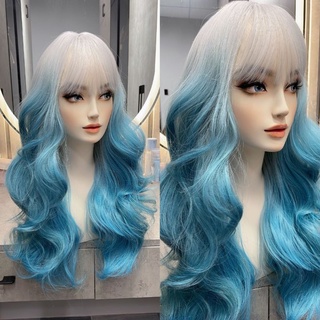 tóc giả nữ nguyên đầu bht075 xoăn phồng sám đui xanh