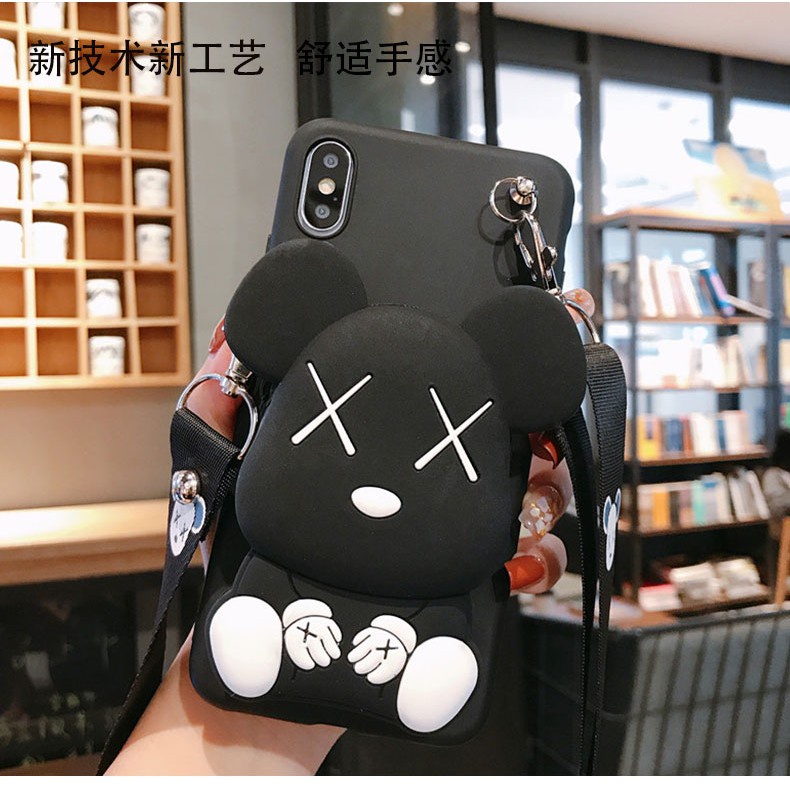 HUAWEI Y9S Y8S Y6S Y9Prime Y6Pro Y7 Y9 Y6 Y5 Y6Prime Honor 9X 20lite 8S 8C 10lite Stereo silicone Cartoon Bear wallet mobile phone protective cover Creative fashion backpack mobile phone soft shell Hanging rope anti falling mobile phone backpack shell