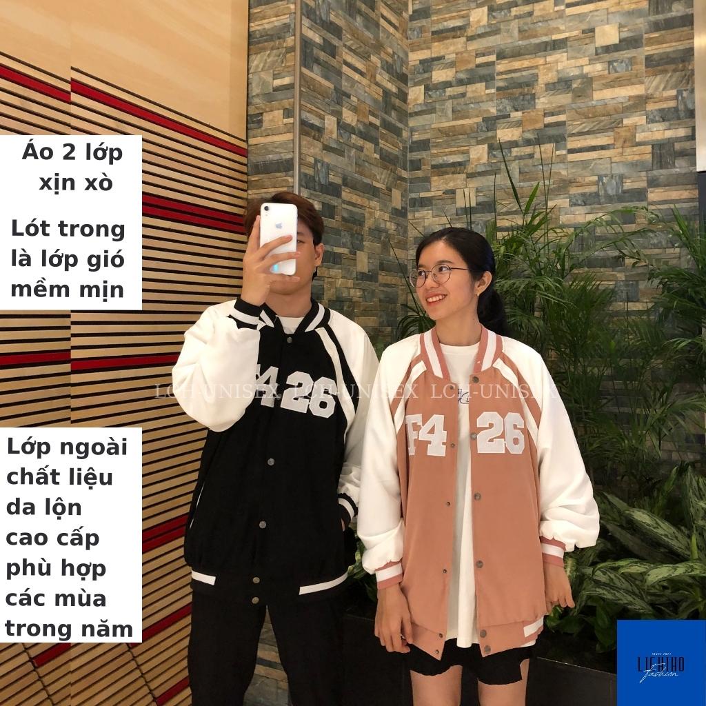 Áo khoác bomber bóng chày nam nữ chất da lộn thêu F426 Varsity jacket unisex form rộng 2 lớp LCH