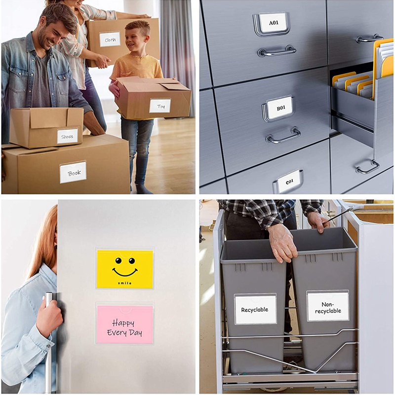 60 Pack 3.5 x 4.7 Inches Self-Adhesive Label Holder Card Pockets Label Holder Clear Plastic Library Card Holder