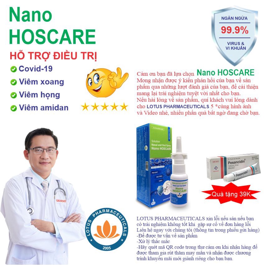 Combo 2 chai - Nano HOSCARE 20ml - Bình xịt mũi họng kháng khuẩn. Kèm quà tặng giá 39K | Lotuspharma