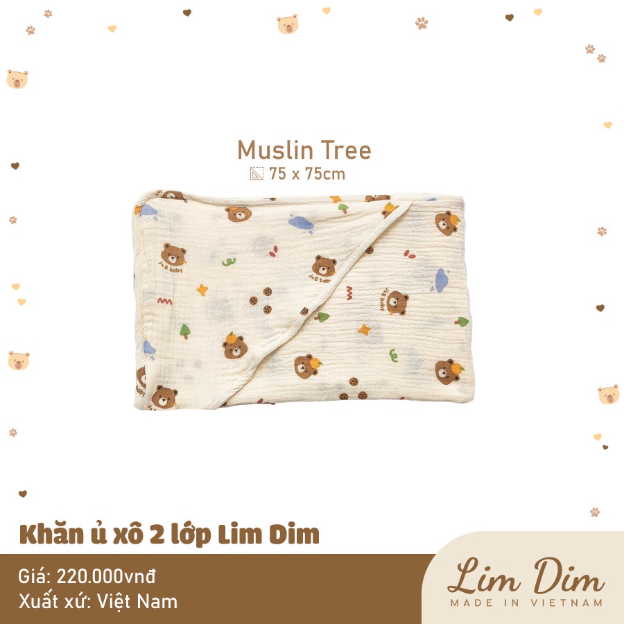 Khăn quấn ủ xô có mũ 2 lớp Lim Dim 75x75cm