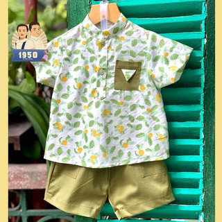 Bộ bé trai Lá mơ xanh, Set áo và quần đủ size 8-43kg. 1950 by Đức Hạnh