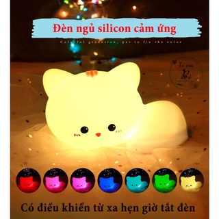 Đèn ngủ silicone Mèo con dễ thương có điều khiển từ xa và chức năng hẹn giờ trang trí Quà tặng đẹp