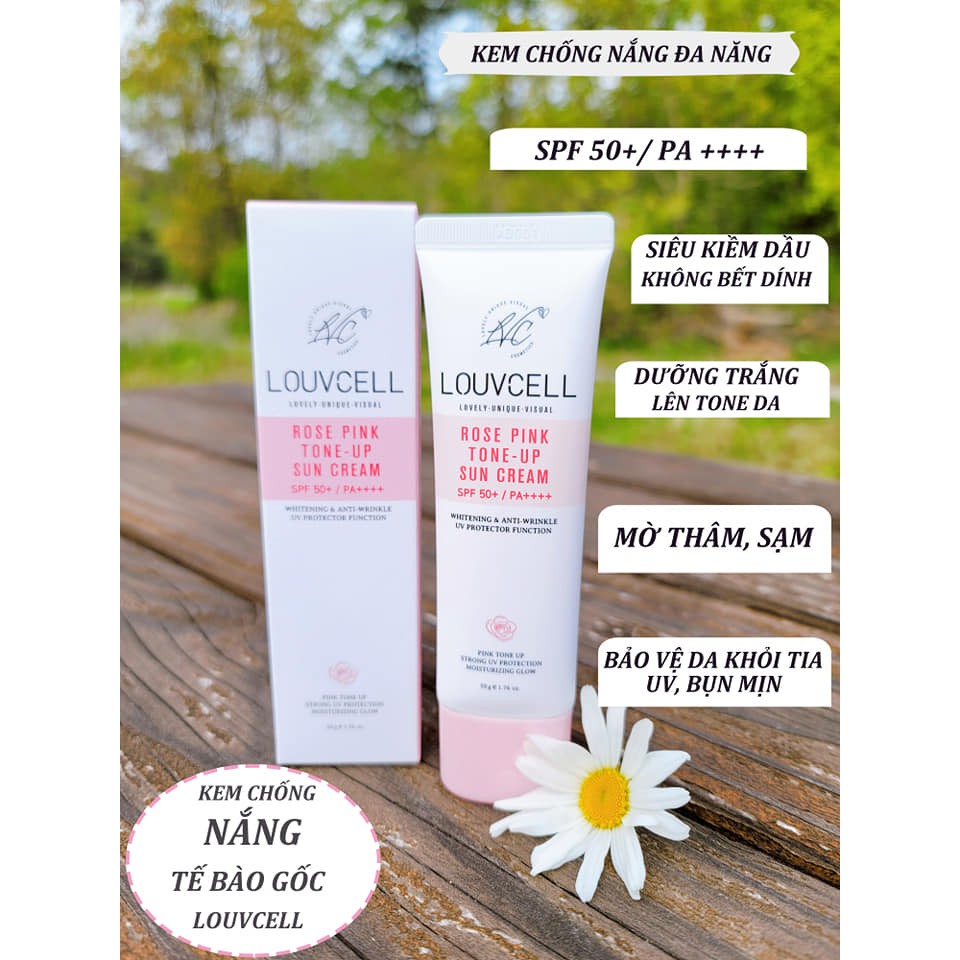 Set kem chống nắng làm trắng da tức thì Louv Cell Rose Pink Tone Up Sun Cream 50 ml