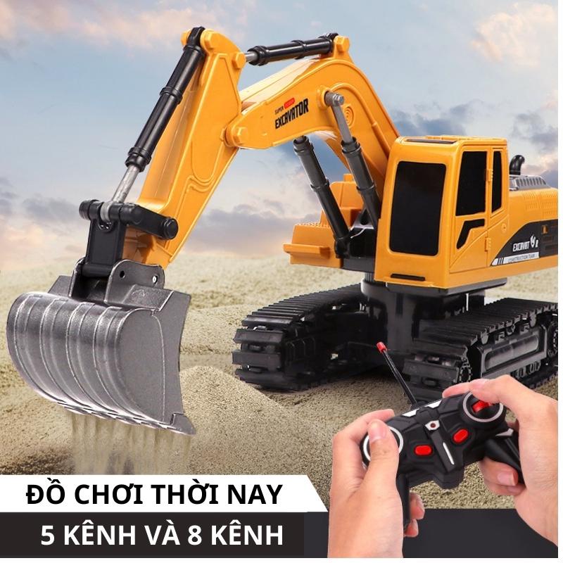 Máy Xúc điều khiển từ xa 5 hướng và 8 hướng hợp kim mô phỏng như thật 100%cho bé thêm năng động