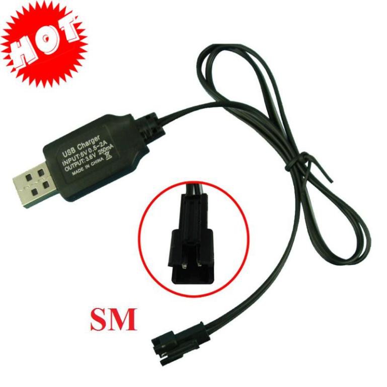 Cáp sạc pin xe mô hình điều khiển các loại 3.6v 4.8v 6v 7.2v đầu vào cổng USB đầu ra cổng SM