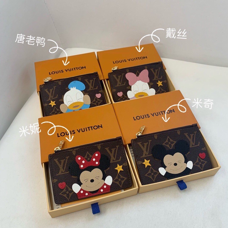 Ví mini kéo khoá Louis Vuitton LV Disney da thật cao cấp in hình nhân vật hoạt hình hàng 1-1 vip