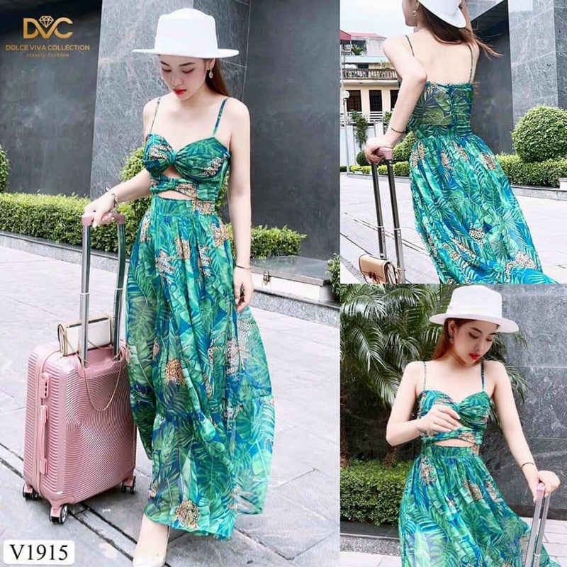 Đầm maxi 2 dây cực xinh voan tơ cao cấp  siêu xinh đi chơi,đi biển  tặng kèm Cột tóc