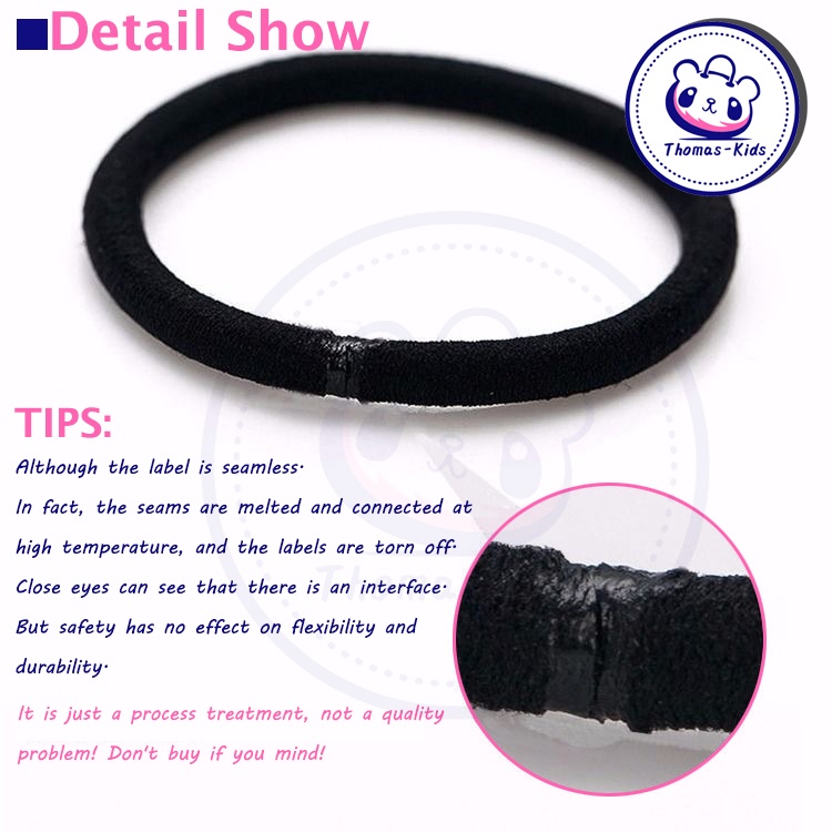 Dây Buộc Tóc Cao Su Dày Dặn Co Giãn Màu Đen Không Đường May