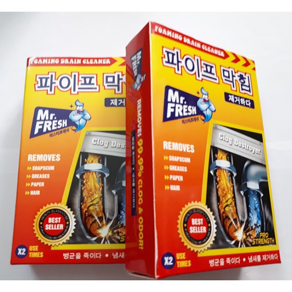 Bộ 2 hộp gồm 4 gói bột thông tắc đường ống tẩy rửa Mr Fresh (Hàn Quốc)