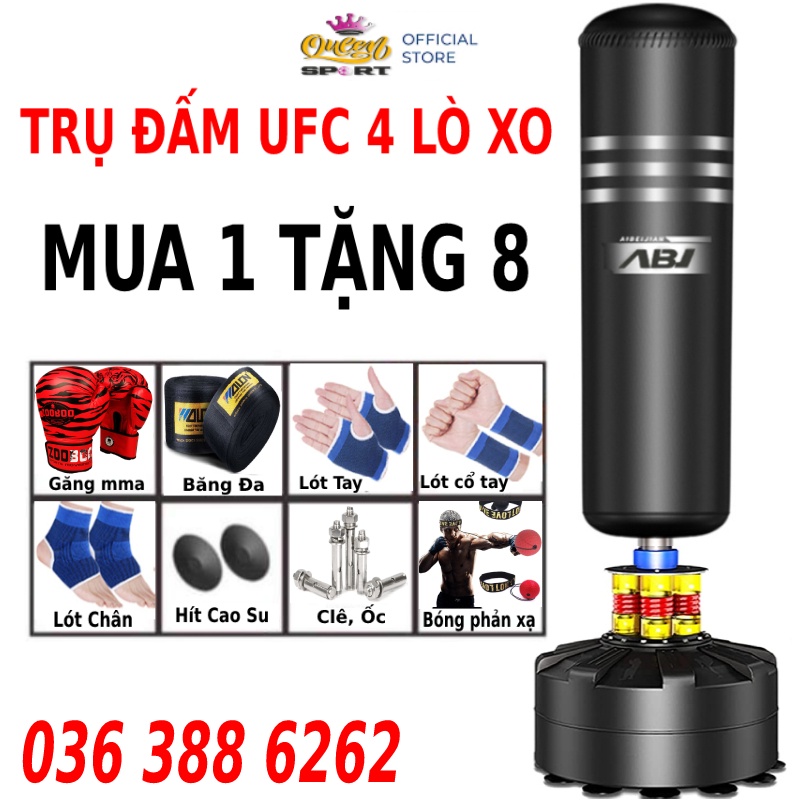 Bao trụ cát đấm bốc boxing ufc 4 lò xo tự đứng tặng full 8 phụ kiện hỗ trợ tập luyện bảo hành 6 tháng