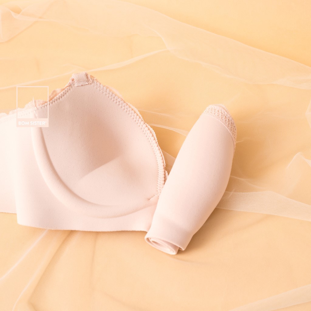 Áo lót mút vừa su đúc viền ren không gọng màu trơn đính nơ nâng ngực tự nhiên BOM SISTER A6442 | BigBuy360 - bigbuy360.vn