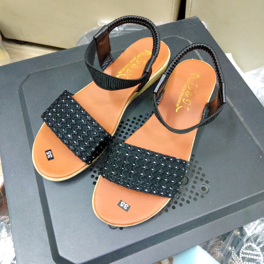 Giày Sandal thun đế xuồng 3p quai ngang kim tuyến