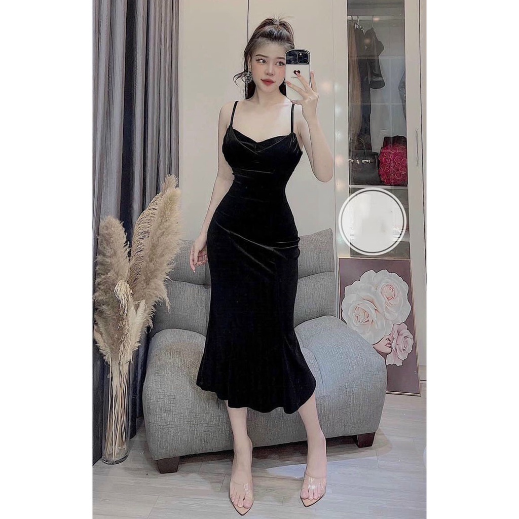 Đầm Ôm Body 2 Dây Có Mút Ngực Chất Nhung Tuyết Cao Cấp Thời Trang Nữ Sam Closet Free Size 40-55kg