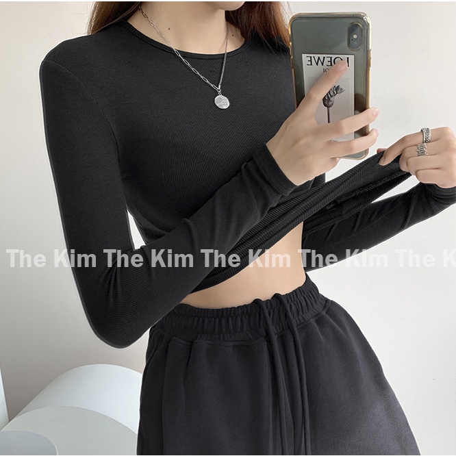 Áo thun tăm trơn cổ tròn dài tay dáng croptop nhiều màu , thun basic cho nữ ôm sát body tôn dáng sexy AD119
