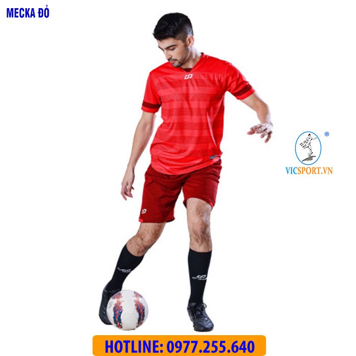 Áo Đá Banh Không LOGO MECKA Màu Đỏ chất lượng thoáng mát Cao Cấp - Vicsport