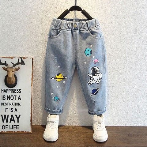 Quần Jean Dài Dáng Rộng Co Giãn In Hình Phi Hành Gia Thời Trang Mùa Xuân Hàn Quốc Mới Kích Thước 2022
