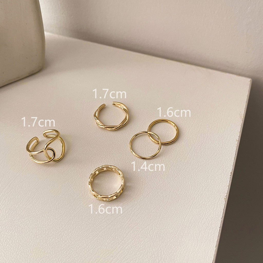 Set 5 nhẫn đeo tay kim loại thiết kế đơn giản thời trang