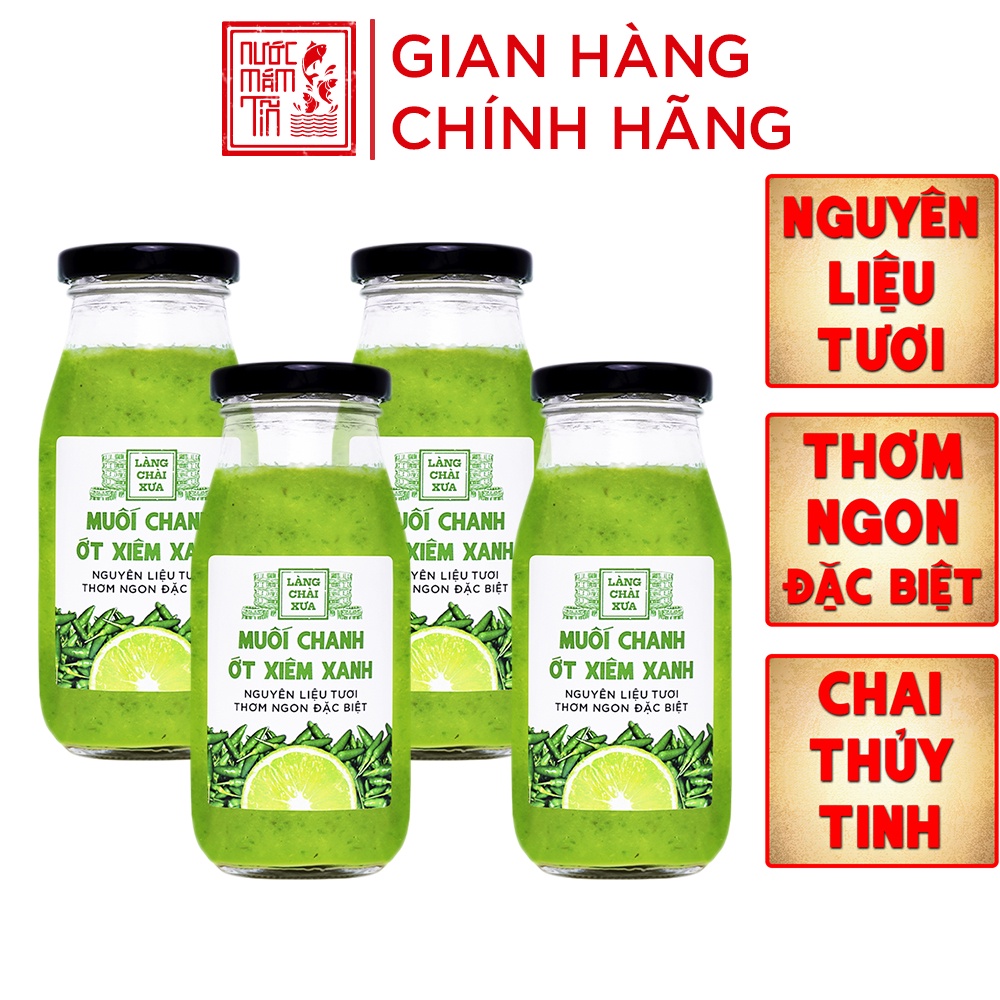 Muối chanh ớt xiêm xanh cao cấp Làng Chài Xưa, nguyên liệu tươi, thơm ngon đặc biệt, chai thủy tinh 300gr