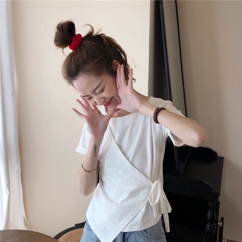 SUXI Áo thun tay ngắn màu trơn độc đáo thời trang cho nữ