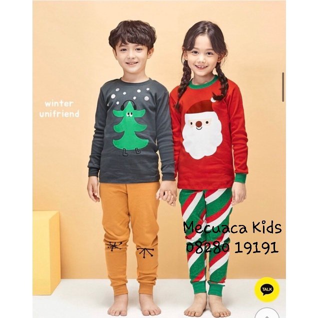 [130] Bộ ngủ dài tay thu đông cotton ông già Noel cho bé trai bé gái xuất Hàn dư xịn