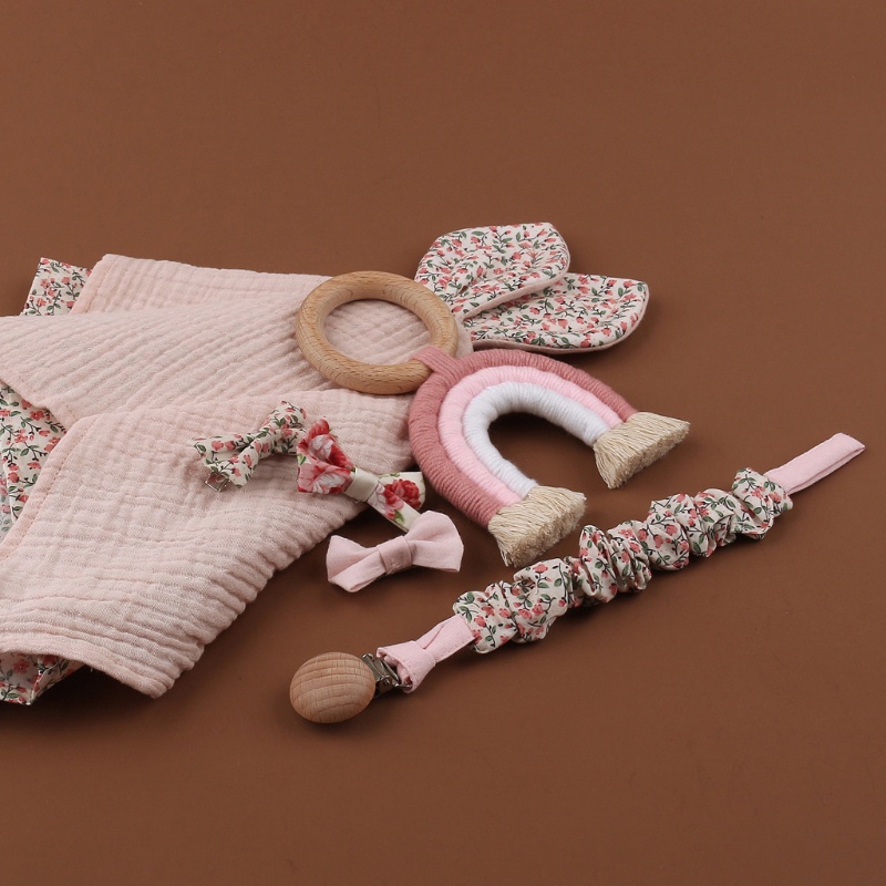 Bộ Dây Kẹp Núm Vú Giả + Kẹp Tóc Bằng Cotton Cho Bé