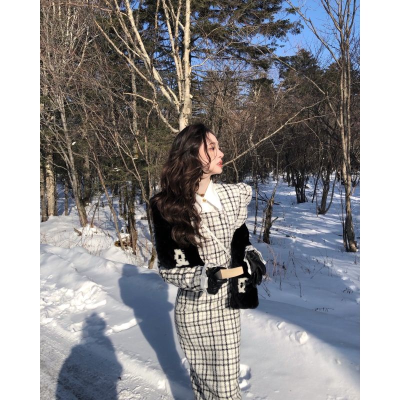 Áo Khoác Len Dáng Ngắn Họa Tiết Kẻ Sọc Thời Trang Cao Cấp Năm Mới 2022