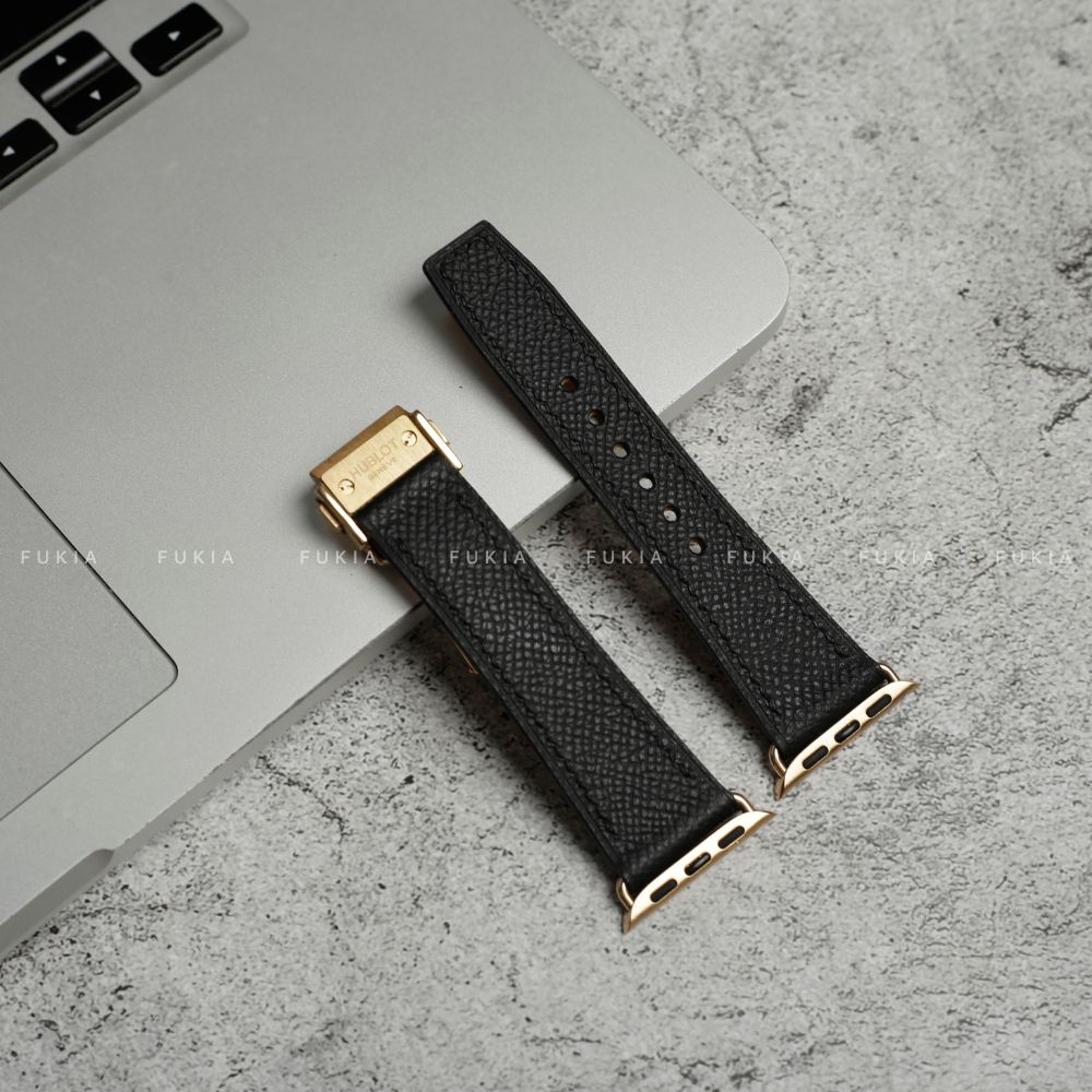 Dây da thủ công Epsom Đen dành cho Apple Watch, đồng hồ thông minh, đồng hồ cơ DDTC111