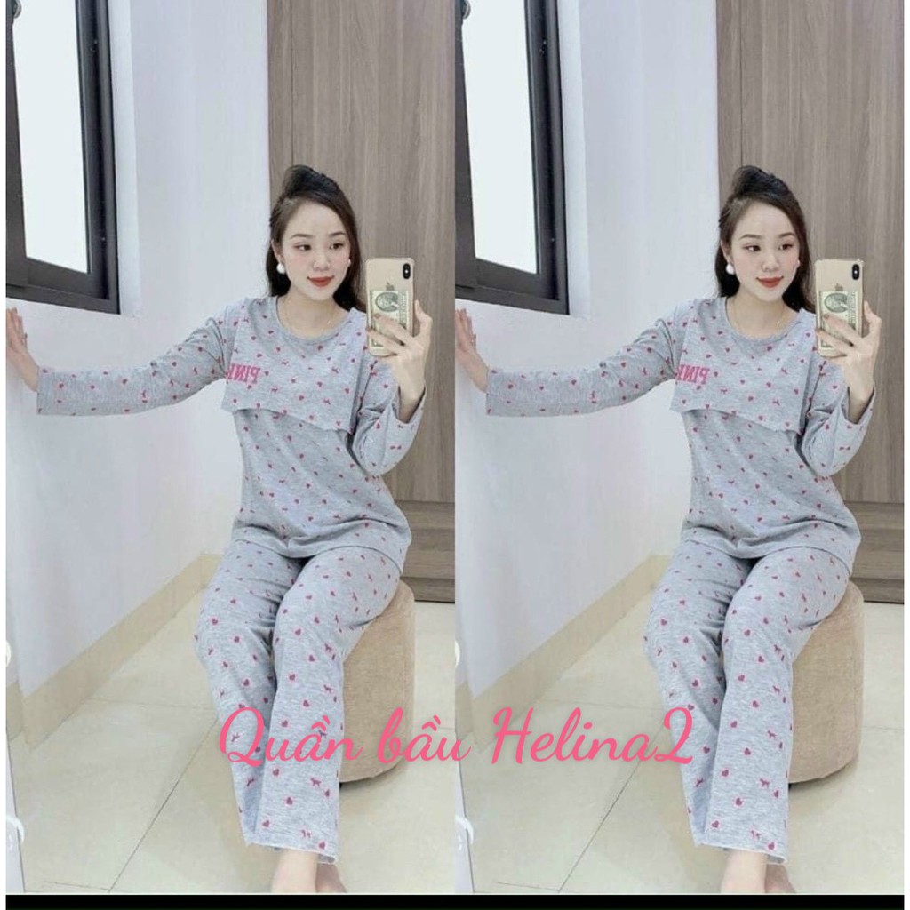 Bộ đồ bầu và sau sinh DÀI TAY PINK lật ti chất cao cấp sau sinh bon chon thoải mái