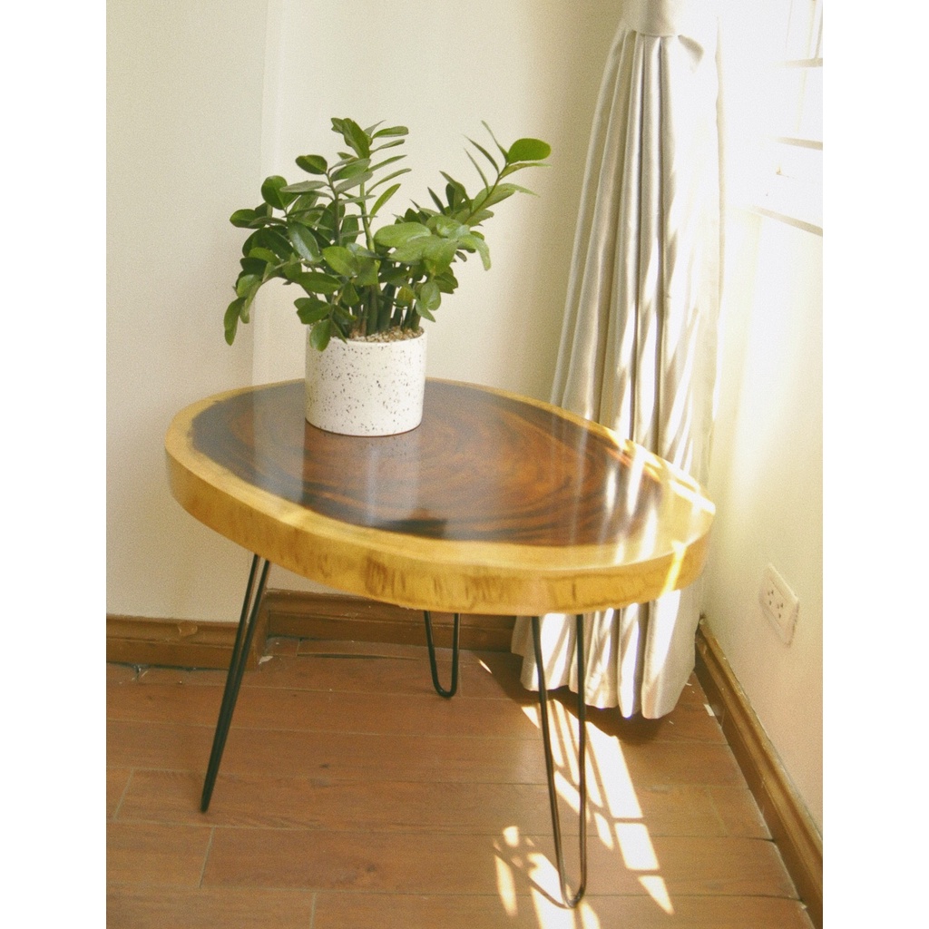 HOANGVU_Bàn HYGGE mặt bàn gỗ xà cừ nguyên tấm lắp ghép đơn giản